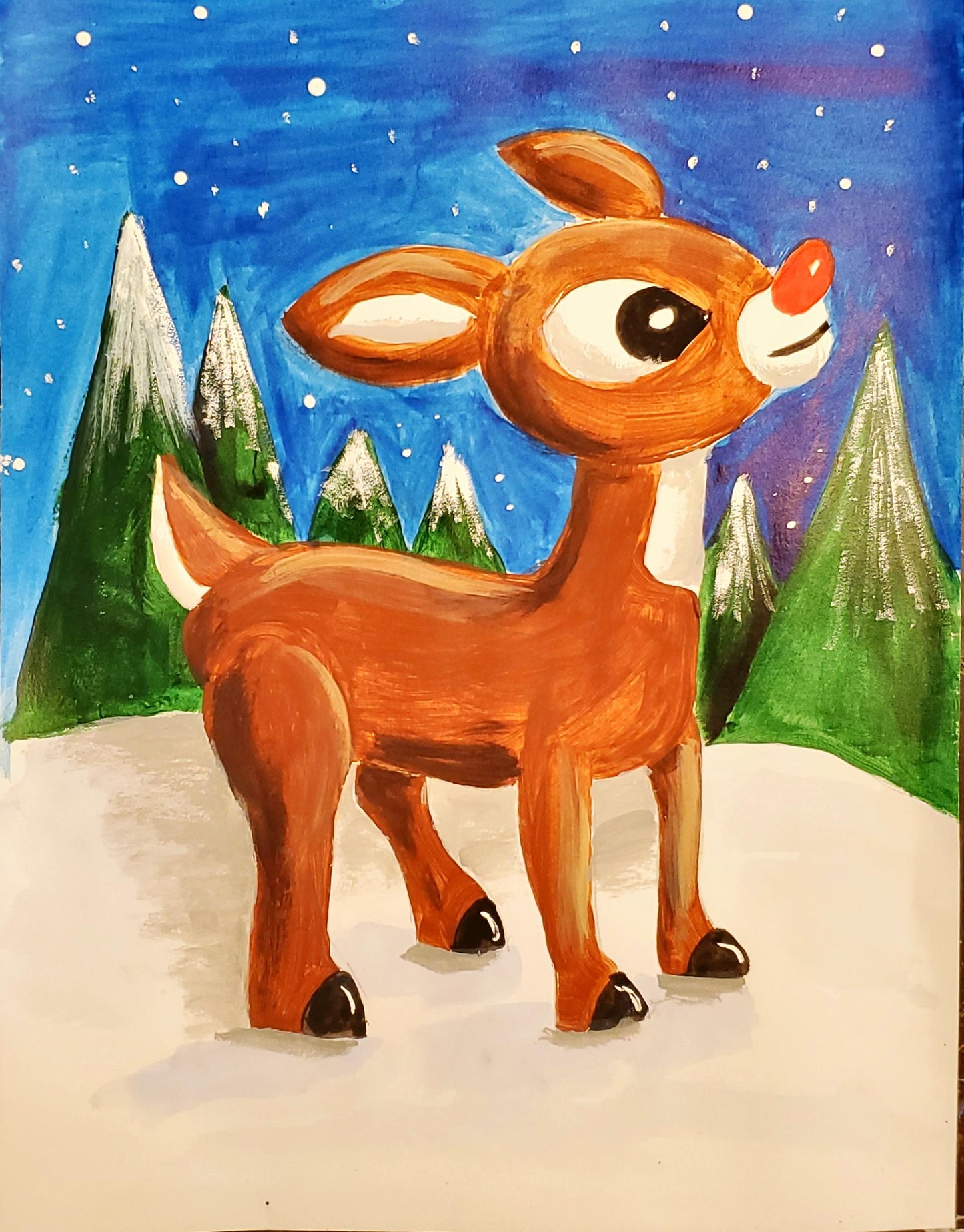 Rudolph the Red Nosed Reindeer canvas painting for paint night