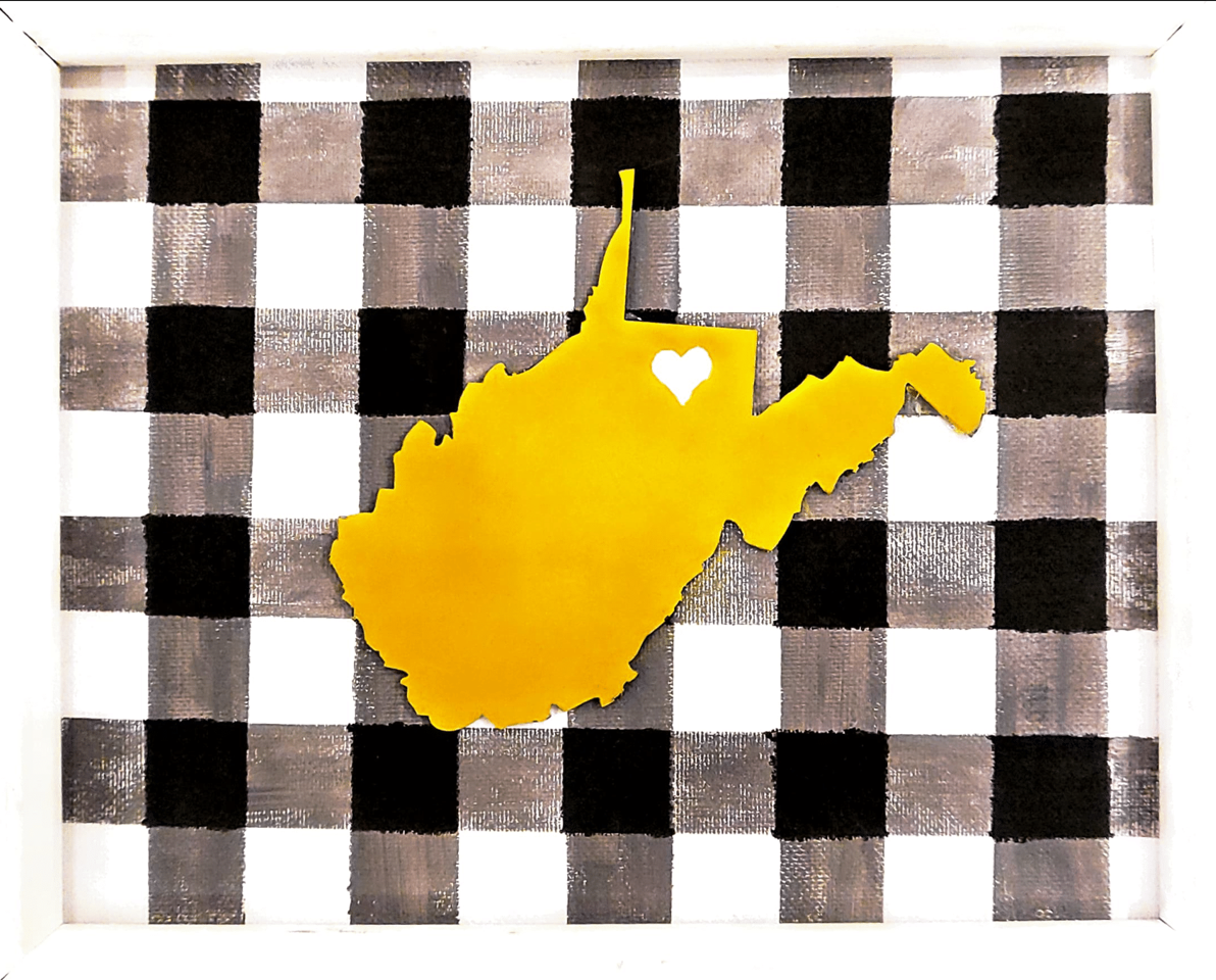 hand painted buffalo plaid laser cut west virginia painting