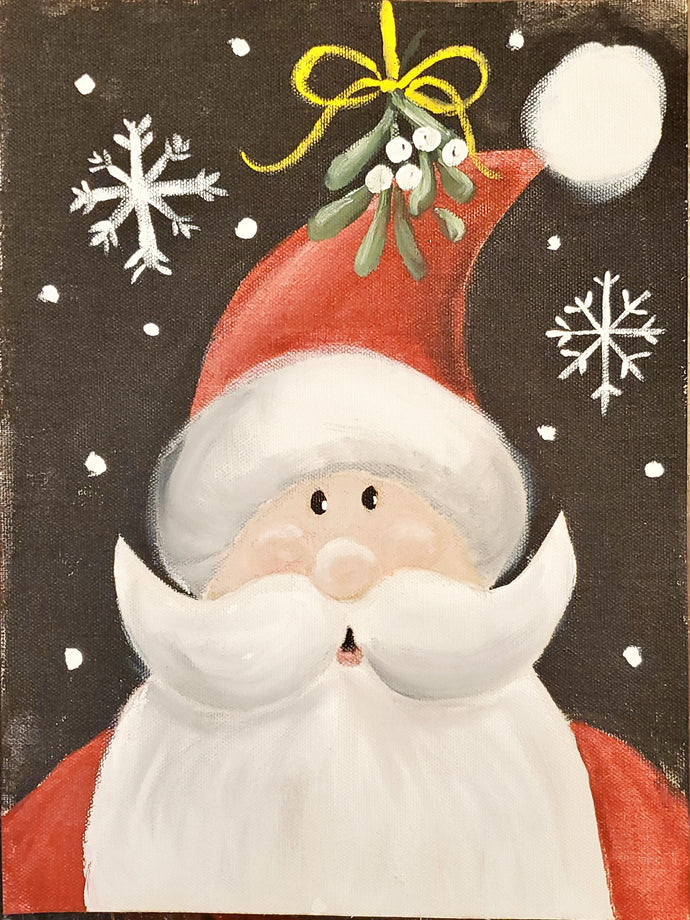 jolly Santa Claus with mistletoe canvas painting for paint night