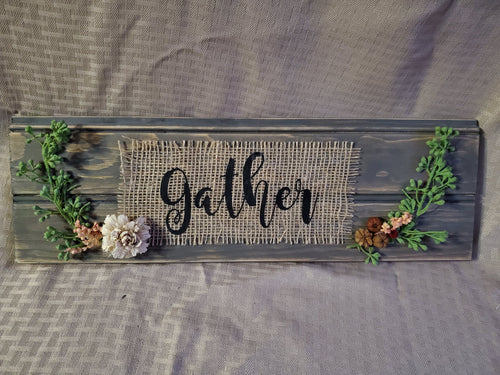 Unique handmade mixed media sign with burlap ribbon and delicate florals, 