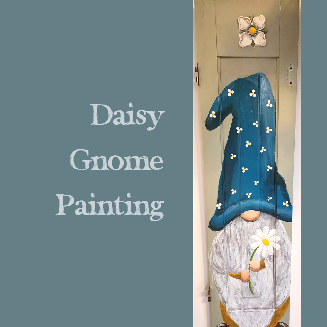 daisy gnome painting on a shutter