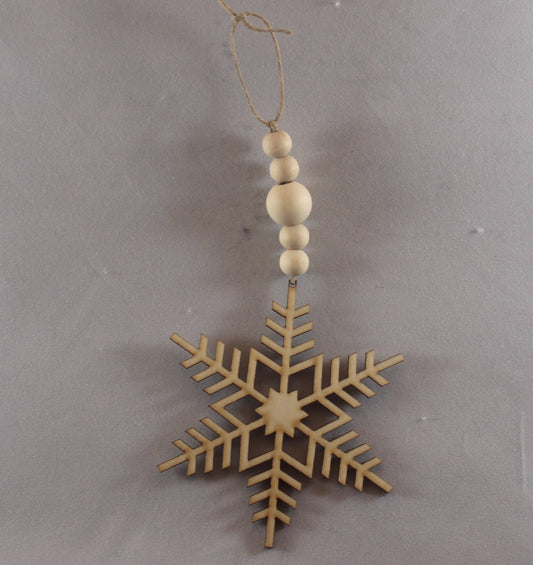 Each snowflake is unique! laser cut design, jute rope hanger, wooden beads, 3.25" wide. BUY MORE SAVE MORE 3 for $10!