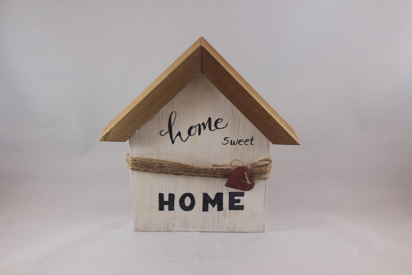 House shaped with roof 8" white sign, "Home sweet home," or "Home" with heart