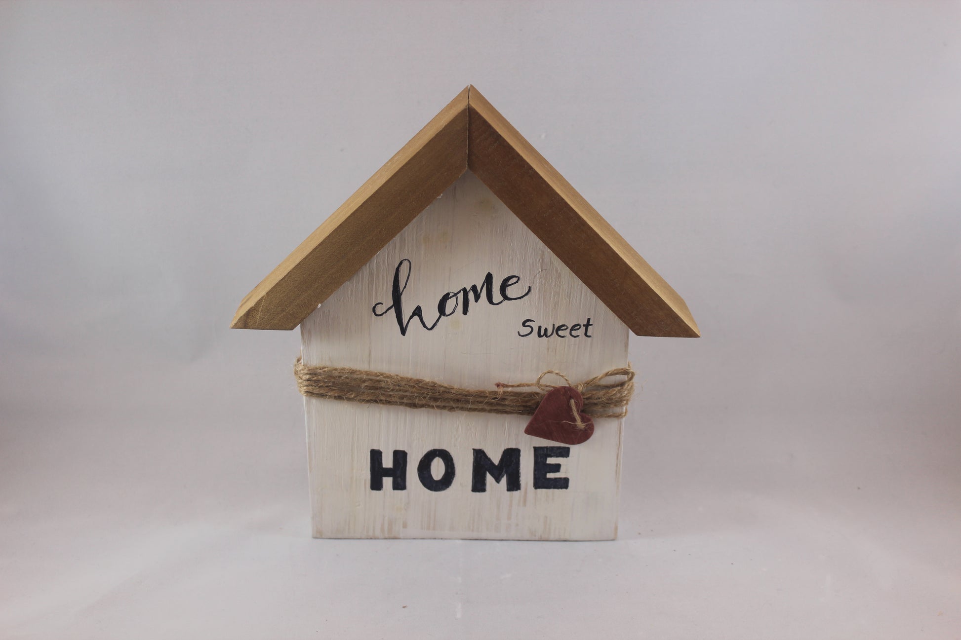 House shaped with roof 8" white sign, "Home sweet home," or "Home" with heart