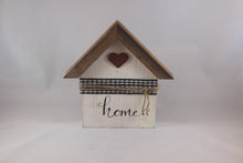 Load image into Gallery viewer, House shaped with roof 8&quot; white sign, &quot;Home sweet home,&quot; or &quot;Home&quot; with heart

