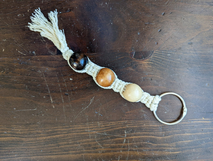 Macramé keychain with ombré wooden beads.