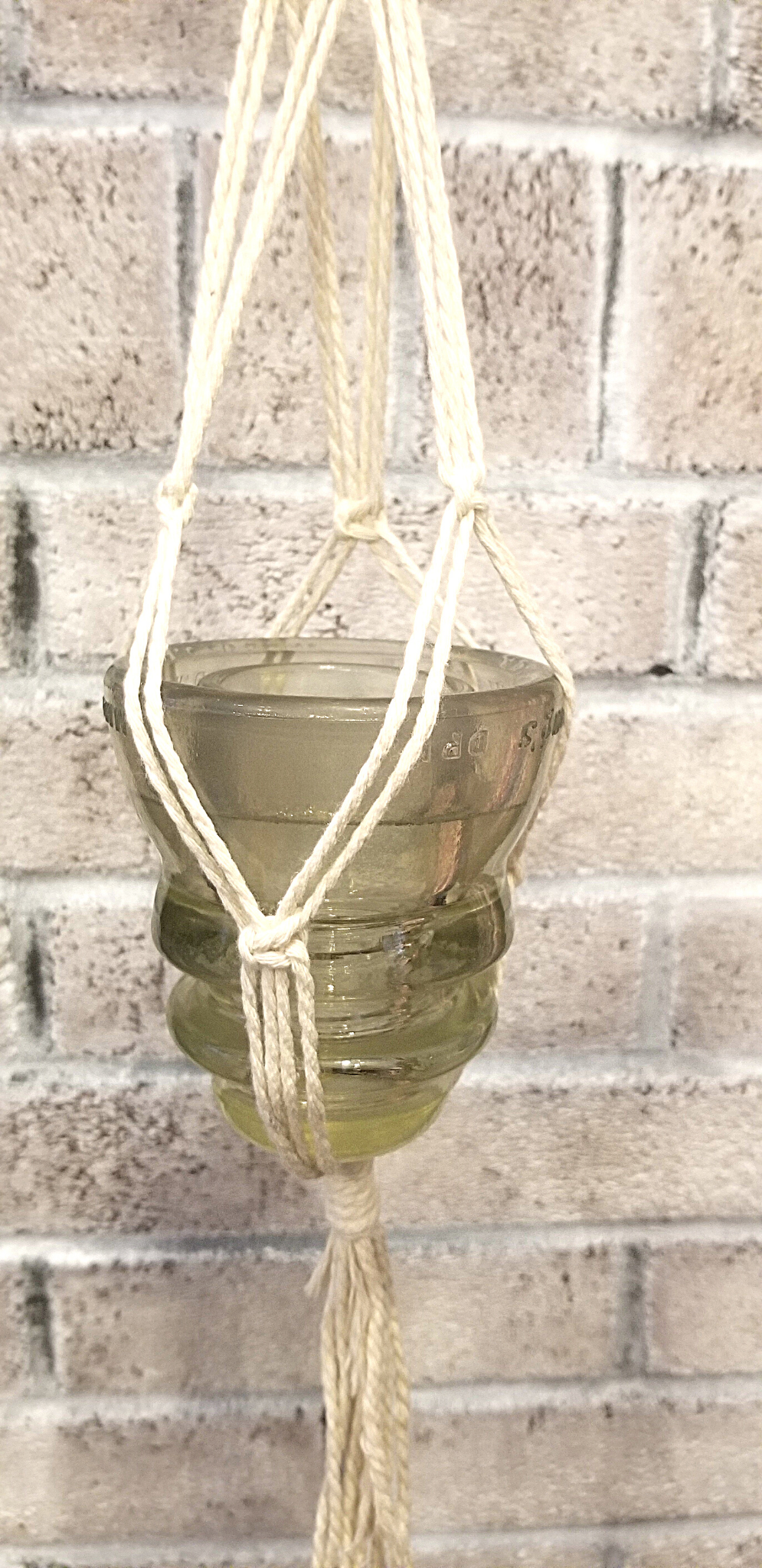 macrame plant hanger glass Macramé hanger with glass insulator – The Painted Porch WV
