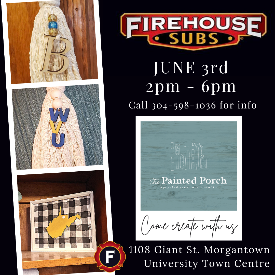 Come create with us at Firehouse Subs at University Town Centre in Morgantown on June 3rd! We will be set up from 2pm to 6pm. Design your own tassel with blue and gold beads and laser cut letters.