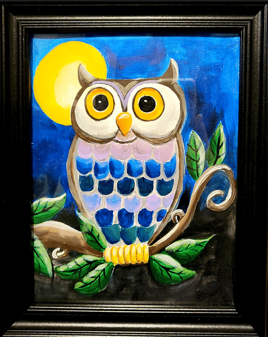 colorful owl in the moonlight awesome painting for paint night