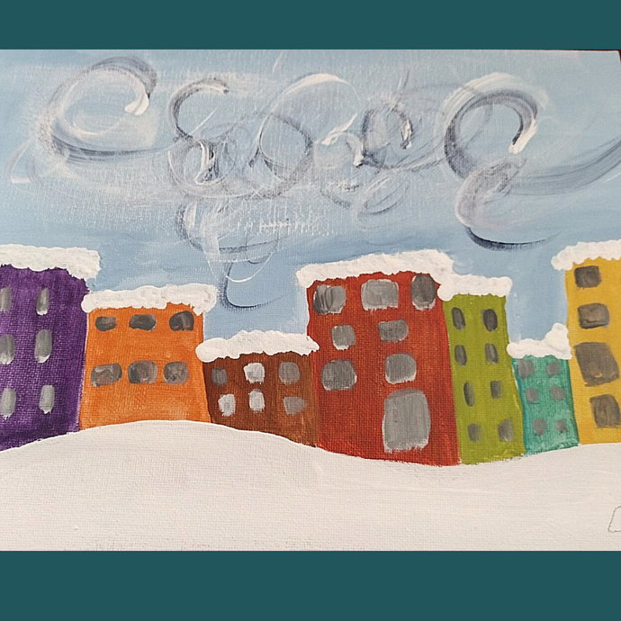 Kids paint party. A snowy city painting class for kids at our studio in Fairmont.