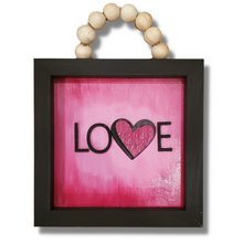 Load image into Gallery viewer, LOVE mini frame with beaded hanger. Sip n Paint party to design and decorate this mini frame with cut out letters that spell love with hearts. Beaded hanger on a 6x6&quot; frame.
